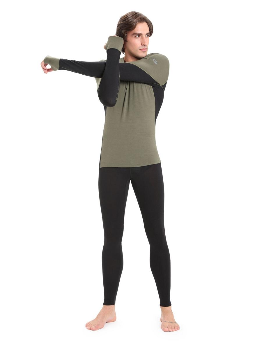 Loden / Black Icebreaker BodyfitZone™ Merino 260 Zone Long Sleeve Crewe Thermal Top Men's Base Layers | AU 1380FDNM